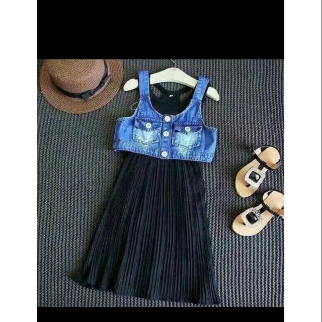 Set 2mon bé gái (đầm voan dập ly+Gile jean hàng Shop)