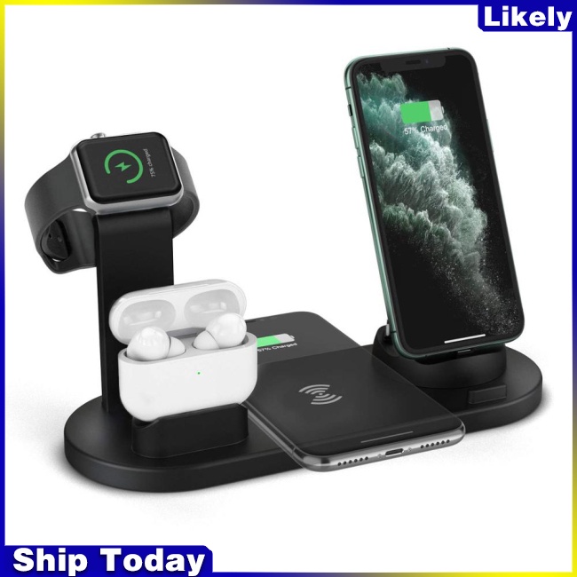 Đế Sạc Nhanh Không Dây 4 Trong 1 10W Cho Apple Watch 5 4 3 Airpods Pro iPhone 11 XS XR X