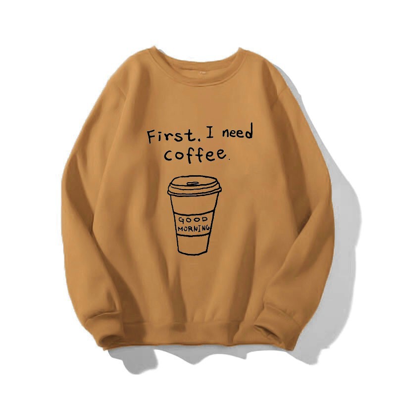 Áo sweater nỉ unisex form rộng Coffee nam nữ phong cách ulzzang Wind