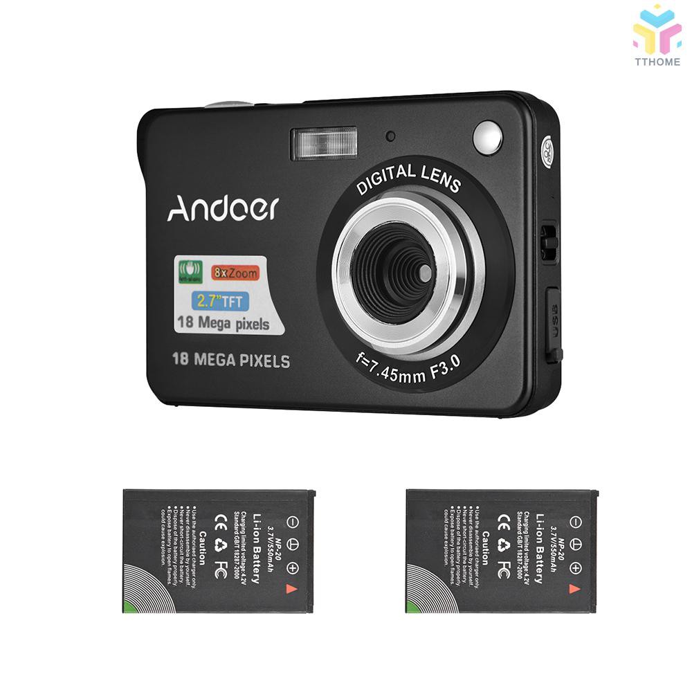 T&T Andoer 18M 720P HD Digital Camera Video Camcorder with 2pcs Rechargeable Batteries 8X Digital Zoom Anti-shake 2.7inc