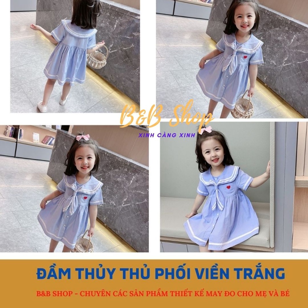 Đầm Trẻ Em Phối Viền Trắng Váy Thủy Thủ Cao Cấp Phong Cách Thanh Lịch Kiểu Pháp Cho Các Bé Gái Từ 2-8 Tuổi Bao Đổi Trả