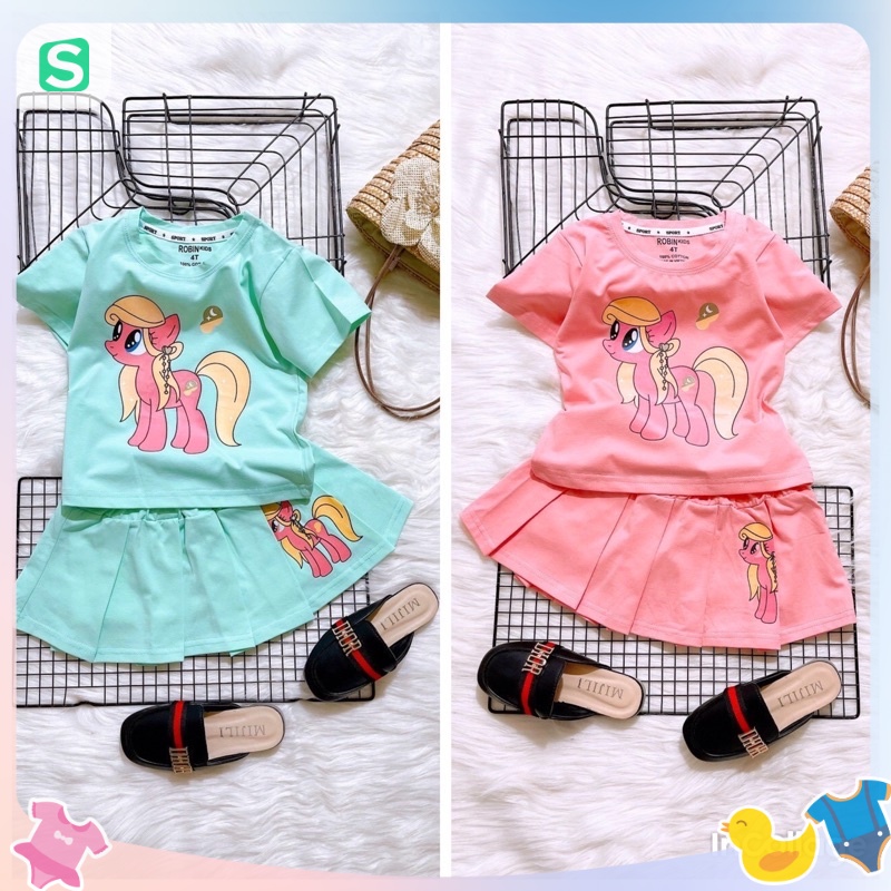 Set áo váy xếp ly ngựa Pony