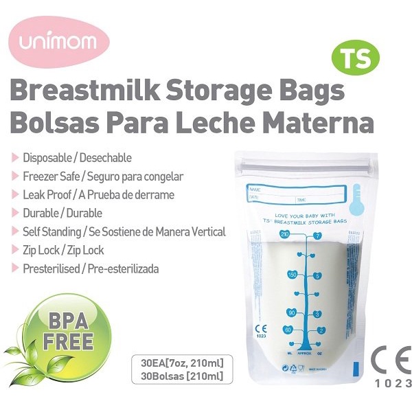 Túi đựng sữa mẹ Unimom Compact không có BPA 210ml (60túi/Hộp) UM870268