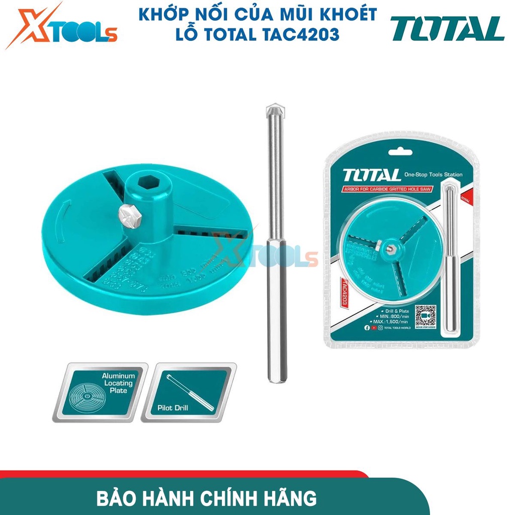 Khớp nối của mũi khoét lỗ TOTAL TAC4203, gồm 1 đế nhôm định &amp; 1 khớp nối, giữ mũi khoét gỗ chắc chắn -CHÍNH HÃNG-XTOOLS