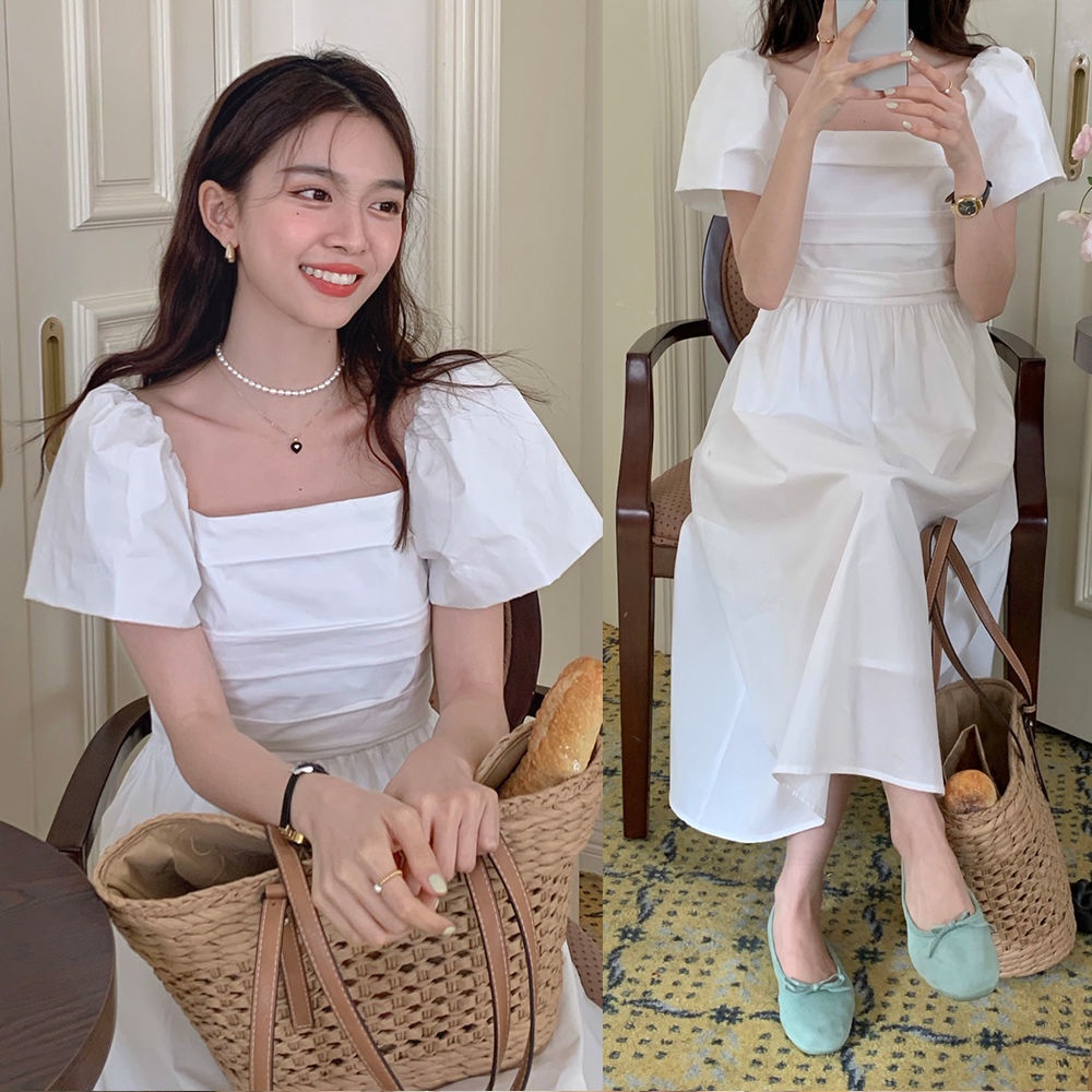 [MURIOKI] Đầm Dự Tiệc Dáng Dài Cổ Vuông Tay Phồng Kiểu Vintage Pháp Thời Trang 2022 đầm đi chơi nước ngoài