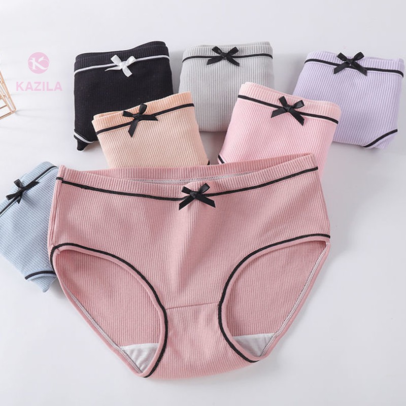 Quần lót nữ gân tăm gắn nơ dễ thương, quần chip nữ kiểu Nhật thoáng khí Kazila QLH2 | BigBuy360 - bigbuy360.vn