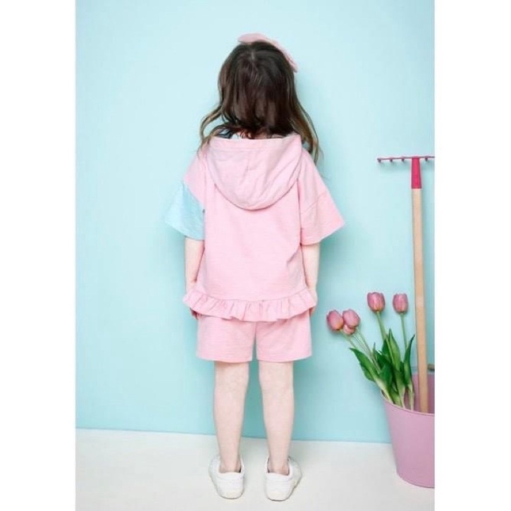Bộ Hè Hoodie Bé Gái JELISPOON Hồng