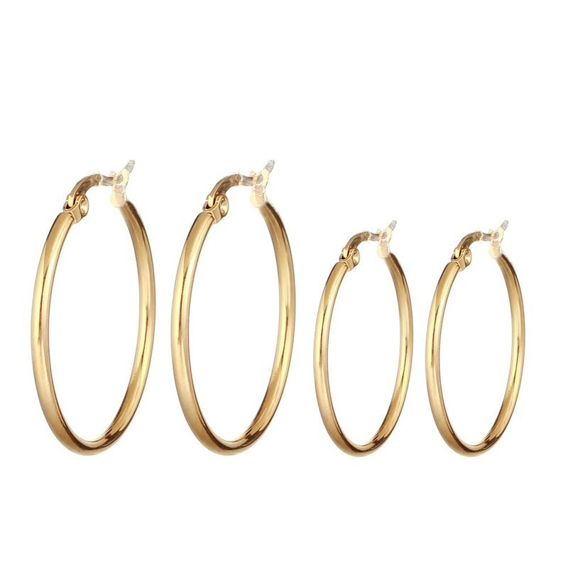 Bông Tai Tròn 10MM-70MM Bằng Thép Không Gỉ Màu Vàng/ Bạc Thời Trang Cho Nam Và Nữ