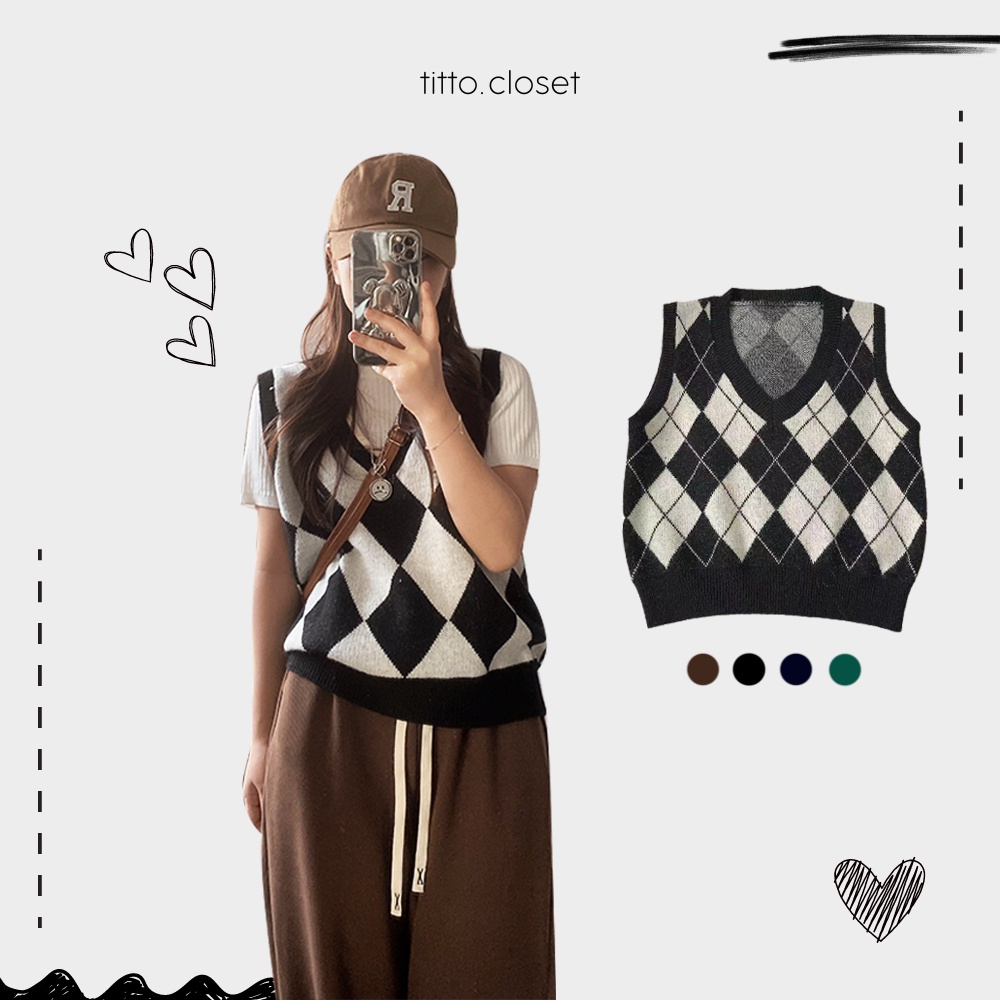 Áo Gile Len SS2 Họa Tiết Quả Trám Form Vừa - Titto Closet