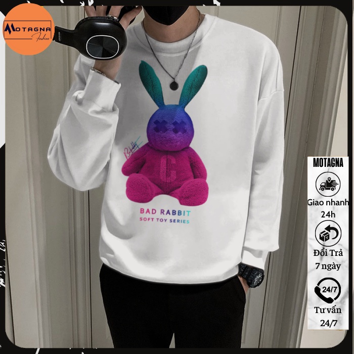 Áo sweater nam chất đẹp, áo nỉ nam cổ tròn hot trend mịn đẹp in Thỏ Xanh Đỏ mã NZ682