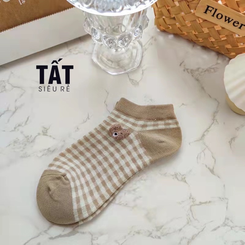 Tất nữ vớ nữ cổ ngắn set 5 đôi họa tiết gấu cute dễ thương phong cách Hàn Quốc - Tất Siêu Rẻ