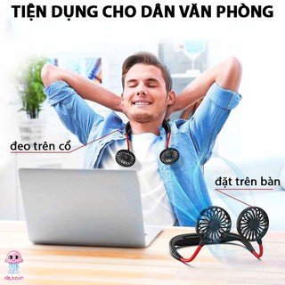quạt tích điện 3 tốc độ siêu mạnh đeo cổ tiện dụng