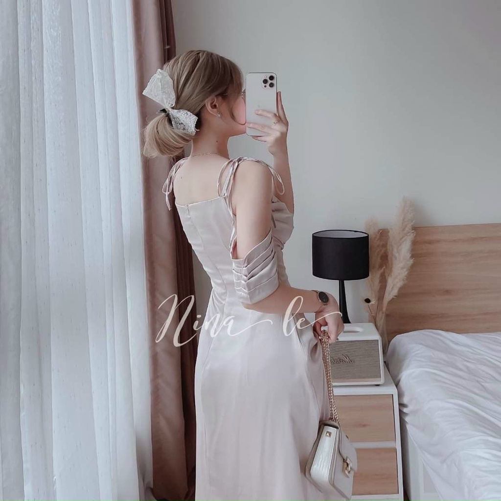 Váy đầm nữ dự tiệc hai dây cổ trễ dáng xòe dịu dàng duyên dáng thời trang nữ xinh xắn stclothing