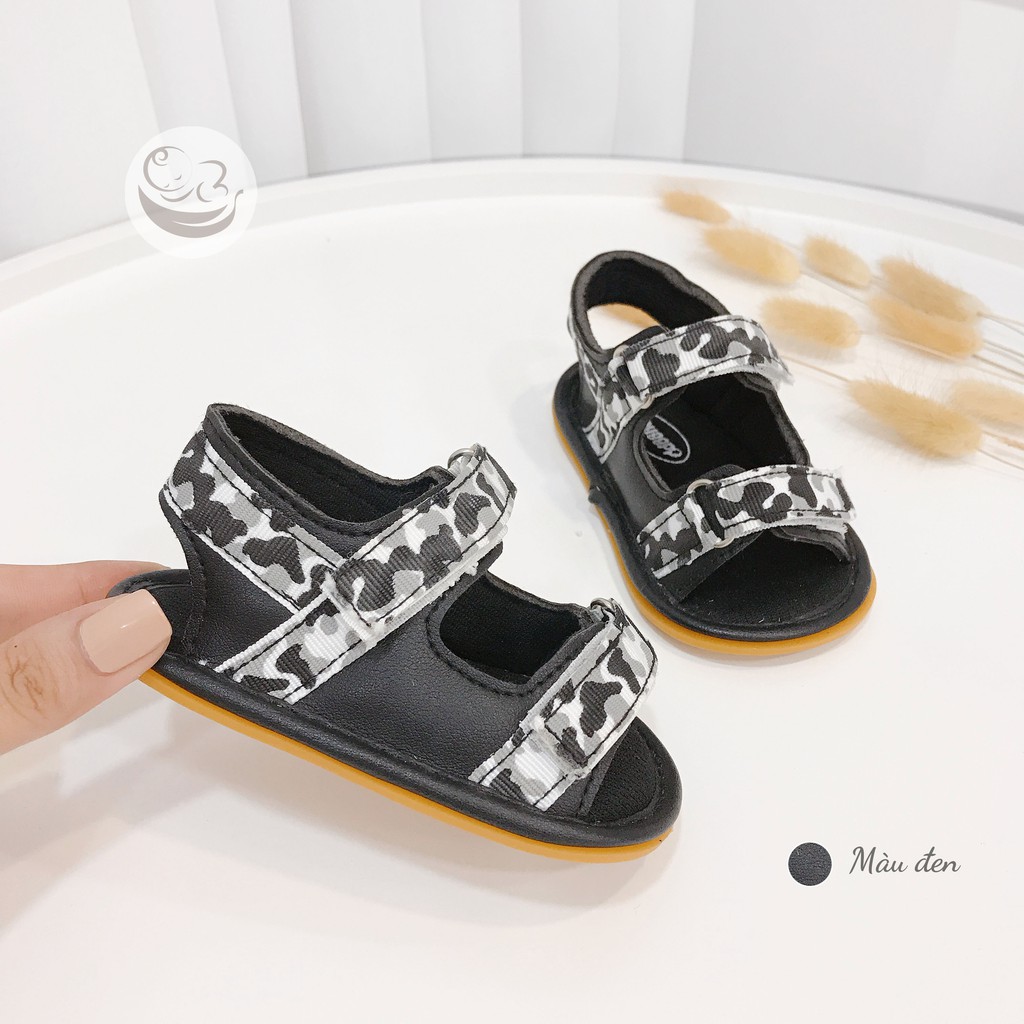 G46 Giày tập đi cho bé dép tập đi sandal đen rằn ri đế nhựa dẻo bám dính cho bé tập đi của Mama ơi - Thời trang cho bé