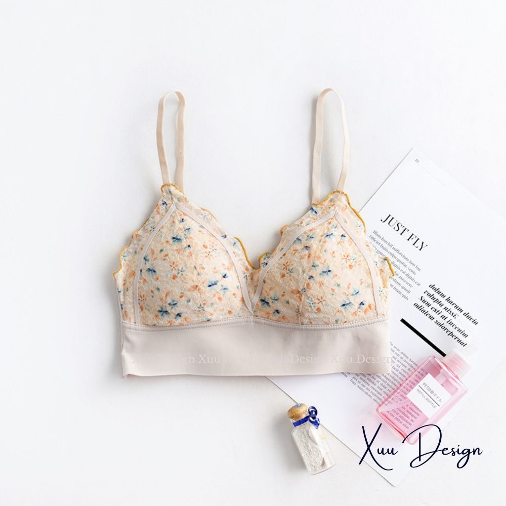 Áo bra nữ ren hoa nhí gợi cảm Xuu, đệm dày vừa phối viền su mềm mịn thoáng mát - BR17