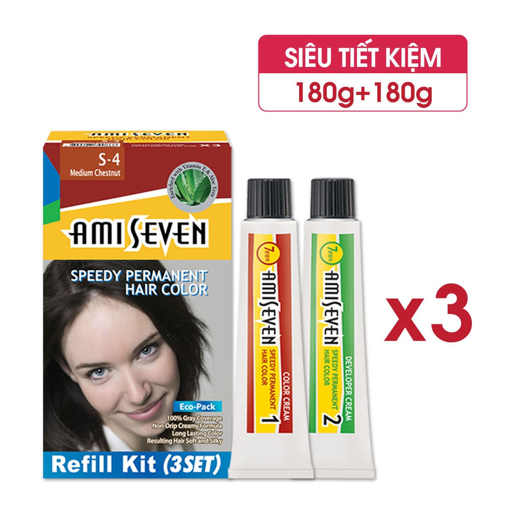 Nhuộm phủ bạc dược thảo SIÊU TiẾT KiỆM Ami Seven (180g/180g) Nhanh 7 phút - S4 NÂU HẠT DẺ