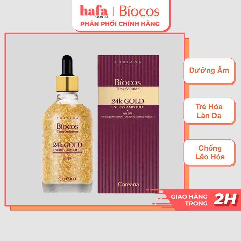 Tinh chất vàng đậm đặc giúp trẻ hoá da Coreana Biocos 24K Gold Energy Ampoule (Pure Gold) 100ml _ Biocos Chính Hãng