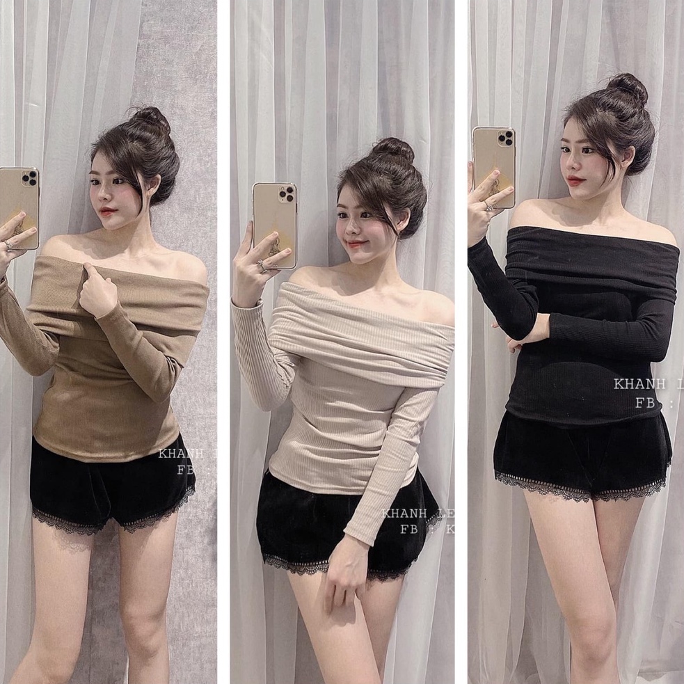 Áo len tăm trễ vai dài tay đủ 3 màu đủ size, chất đẹp hàng Quảng Châu | BigBuy360 - bigbuy360.vn
