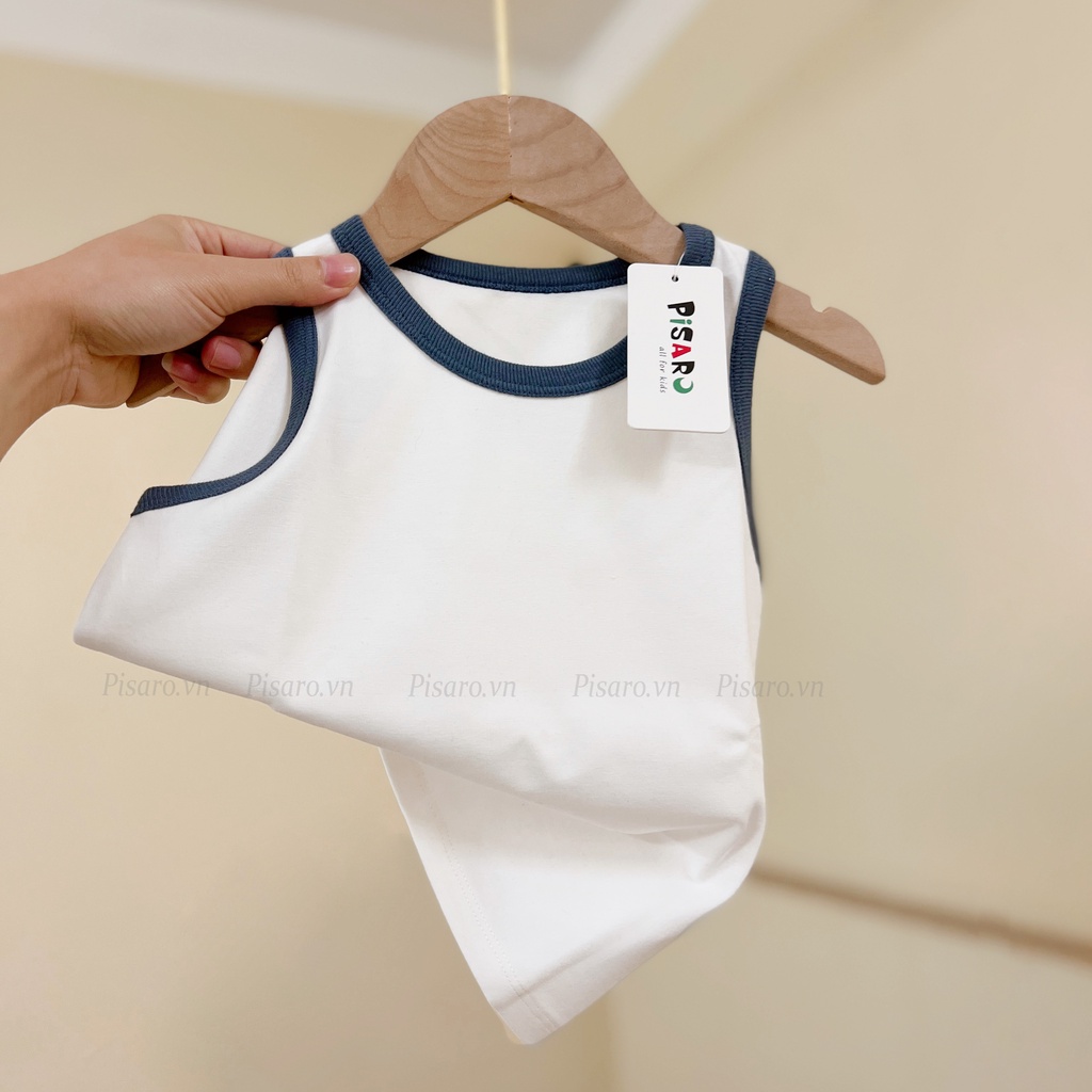 Áo ba lỗ bé trai bé gái PisaroKids 100% Cotton, áo thun trẻ em cao cấp co dãn mềm mịn