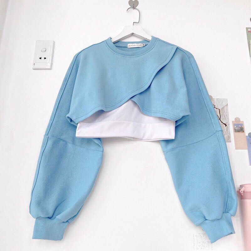 [TẶNG KÈM BRA] Áo Croptop Dáng Rộng Đắp Chéo BEE Ulzzang (Ảnh thật/Có Sẵn)