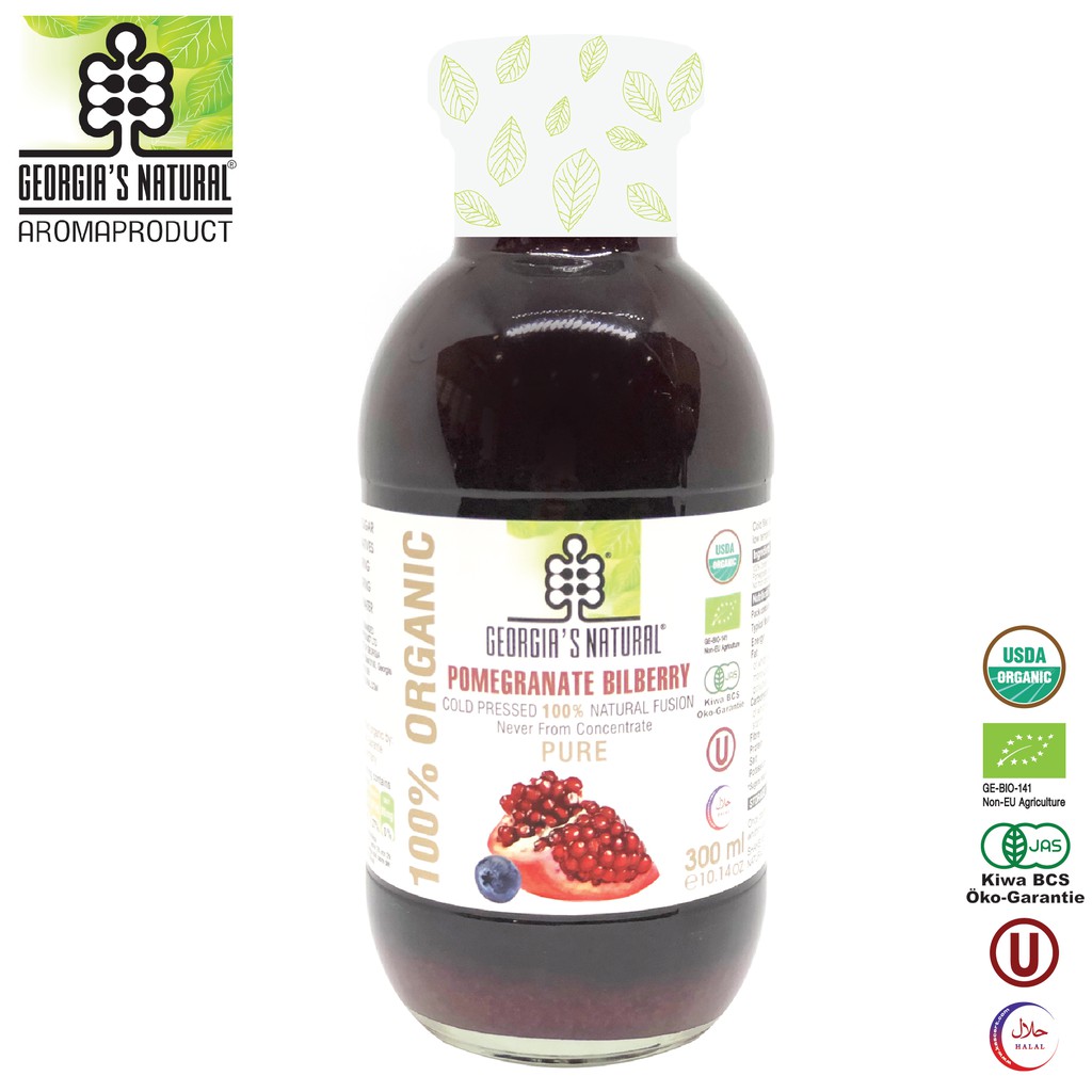 Nước Ép Lạnh 100% Hữu Cơ Trái Lựu &amp; Việt Quất Hoang Dã - Pomegranate &amp; Bilberry Juice - Georgia's Natural - 300ml