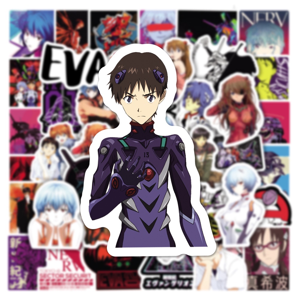 Set 100/50/25/10 Miếng Dán Pvc Chống Thấm Nước Họa Tiết Hoạt Hình Evangelion Trang Trí Laptop/Guitar