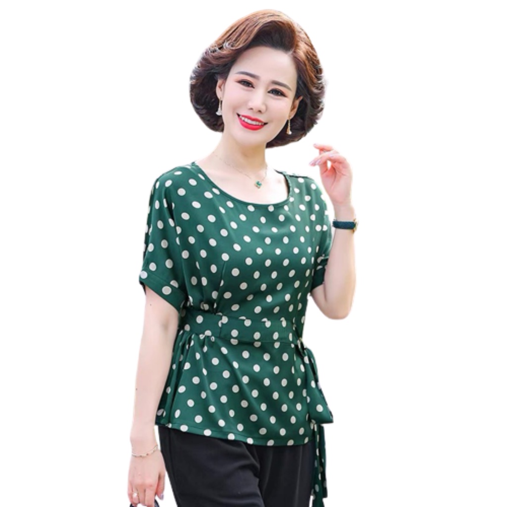 Áo kiểu nữ trung niên sang trọng Thiên Tú , họa tiết chấm bi nhỏ chất voan mát mẻ thanh lịch tinh tế