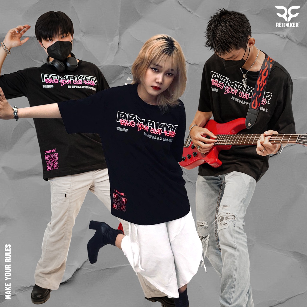 Áo Thun Tay Lỡ REMAKER Pink Night Tee Oversize Unisex - Đen - Local Brand Chính Hãng