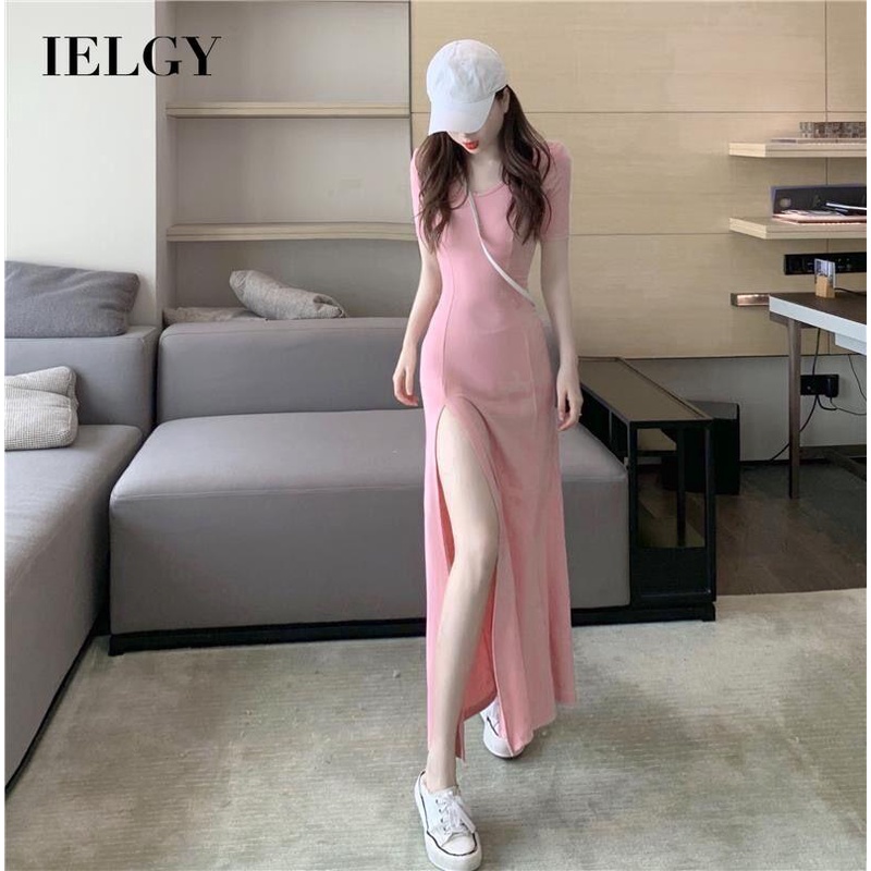 Đầm IELGY dáng ôm xẻ tà cao phong cách Pháp thời trang mùa hè 2022 dành cho nữ