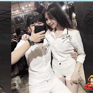 Áo sơ mi cặp đôi in love cao cấp | áo đôi nam nữ đẹp