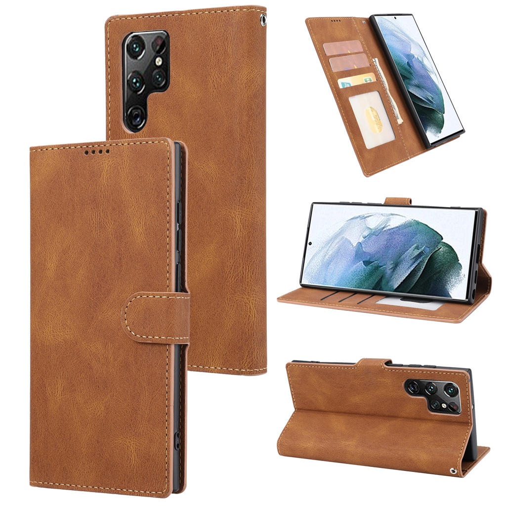 Ốp Điện Thoại Da Từ Tính Kèm Ngăn Đựng Thẻ Cho Samsung Galaxy S22 S20 S21 FE Note 20 Ultra S22 Plus