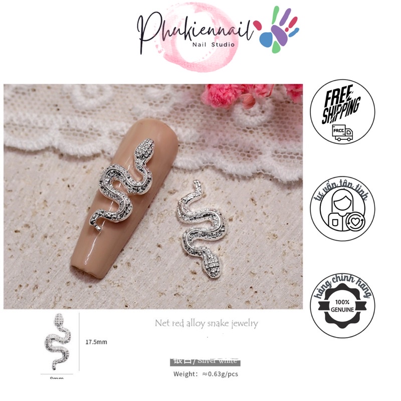 Charm hình con rắn xinh xắn trang trí nail