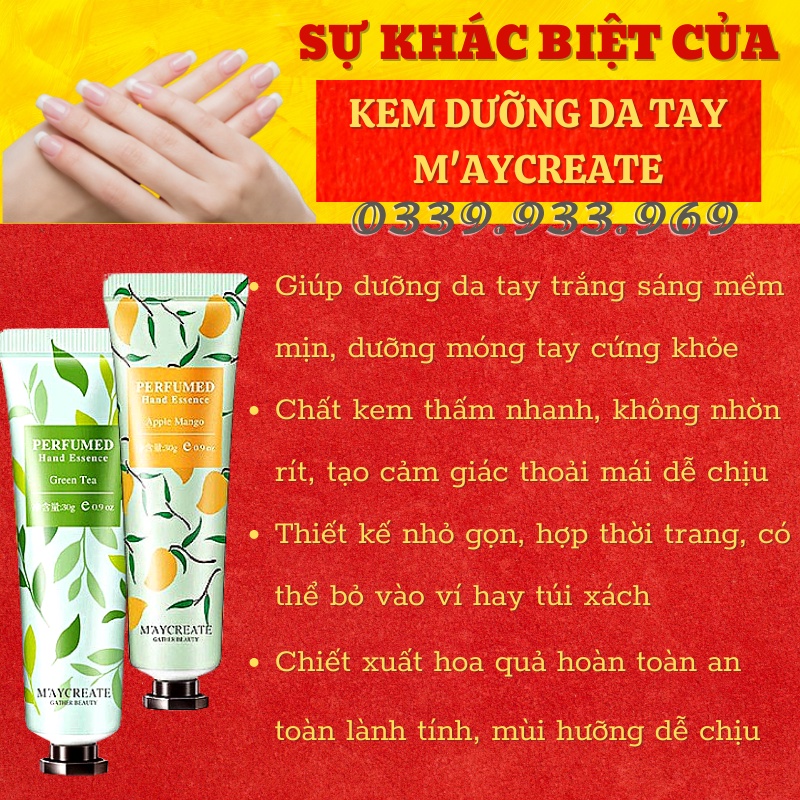 Kem dưỡng da tay MayCreate Perfumed 30g mềm và thơm cấp ẩm mềm da thơm hương hoa tự nhiên
