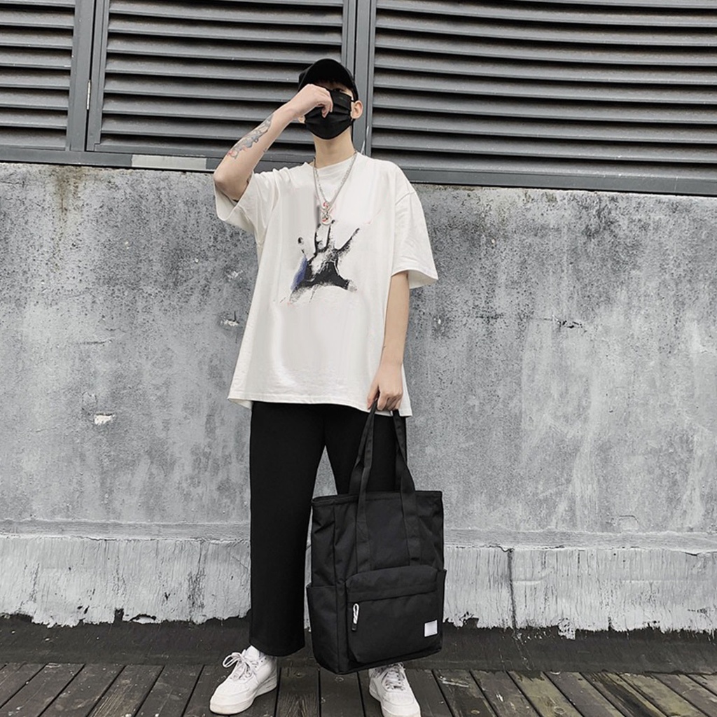 🥭 Neon074 Túi Tote Lớn Đơn giản Phong cách Unisex xách Thường ngày đeo vai sinh viên vải Oxford với túi