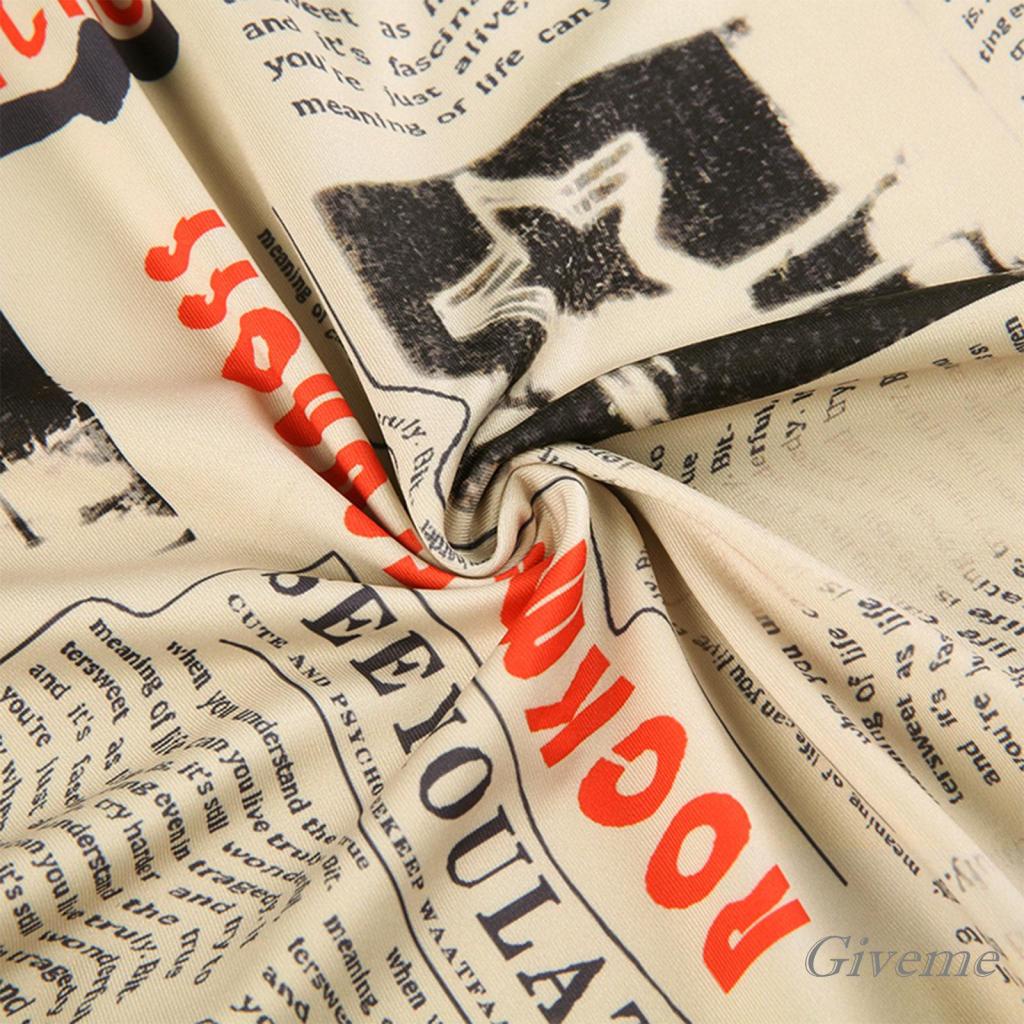 Chân Váy Dài Tới Mắt Cá Chân In Họa Tiết Tờ Báo Lưng Cao Co Giãn Thời Trang Đường Phố Cho Nữ