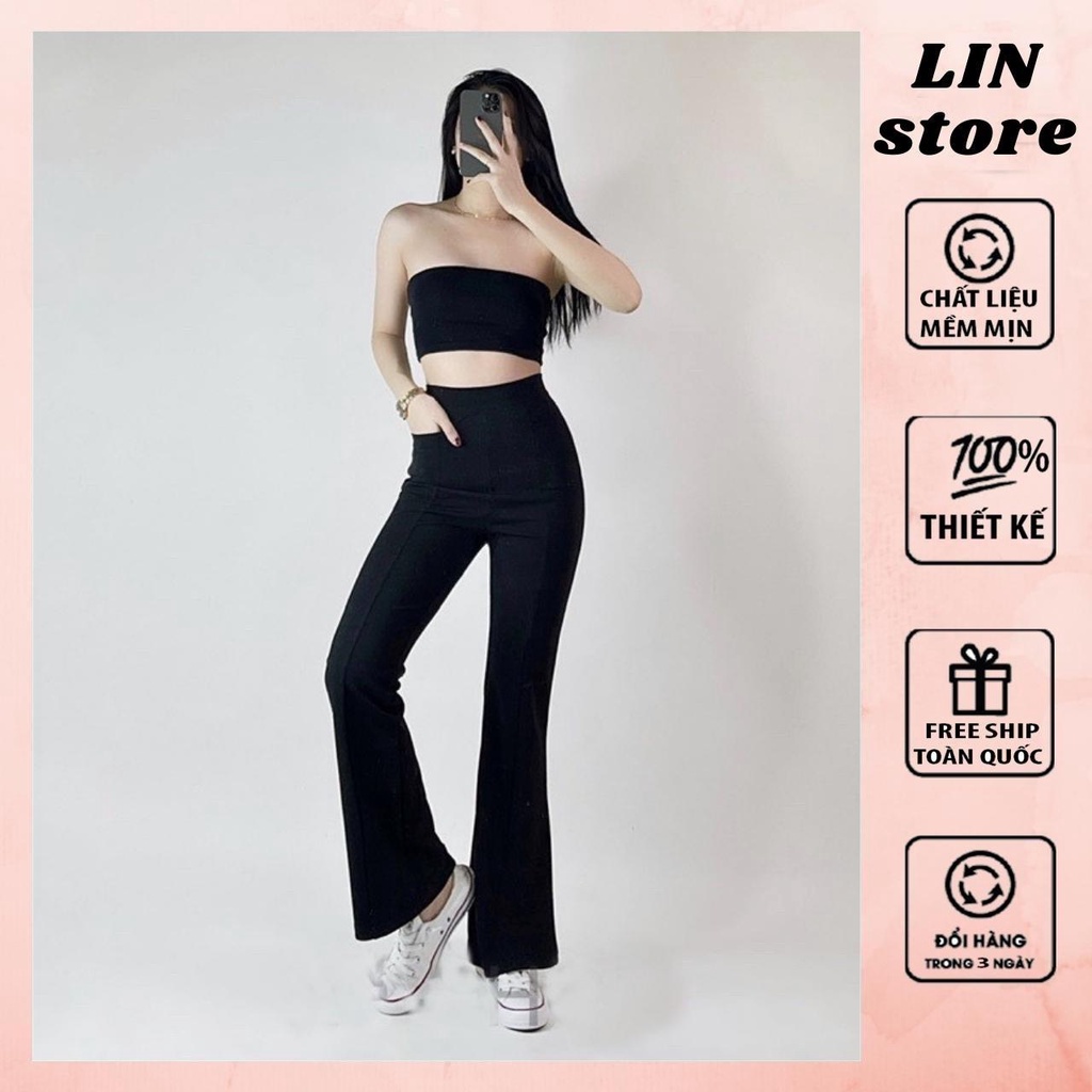 Quần ống loe nữ quần legging cạp cao dáng dài lên fom chân dài miên man Linstore thiết kế