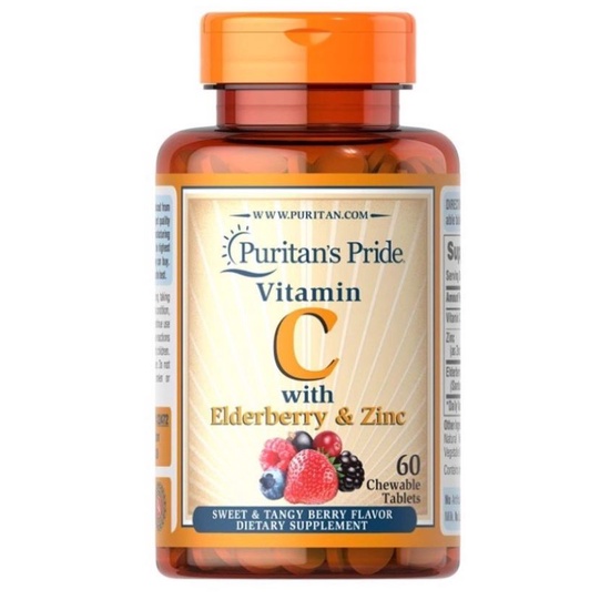 Puritan's Pride Vitamin C với Elderberry & ZinC để hỗ trợ hệ thống miễn dịch 60V