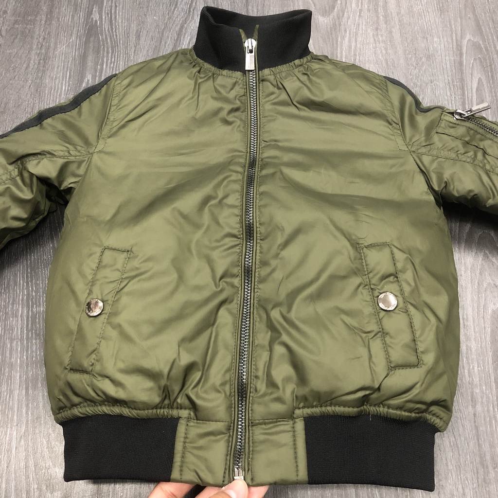 Áo khoác bomber bé trai - Áo bomber phao Zara Vietnam màu rêu cho bé trai size 5-14t