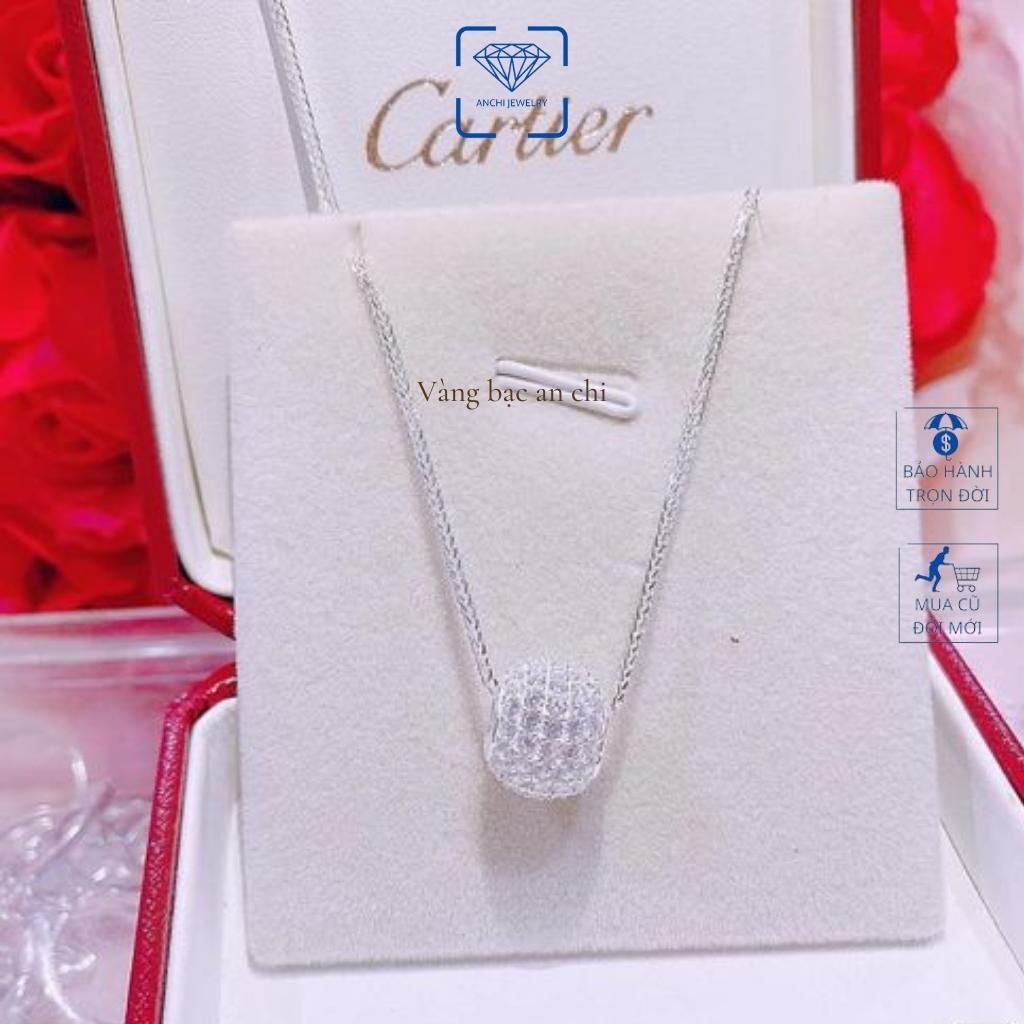 Bộ dây chuyền - nhẫn - bông tai mặt cầu tròn đính đá, chuẩn bạc ta bóng đẹp, Anchi jewelry