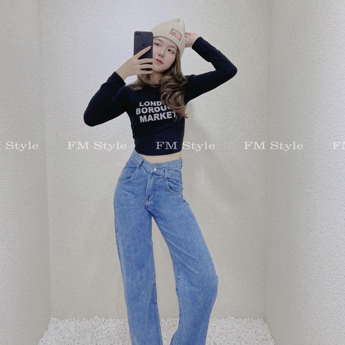 Quần jean nữ FM Style lưng cao ống suông trơn tôn dáng phong cách hàn quốc ulzzang 211125581