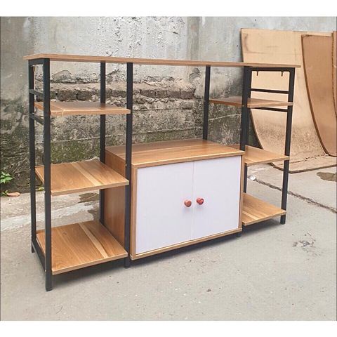 Kệ Lò Vi Sóng Đôi, Kệ Khung Sắt Mặt Gỗ MDF Để Nồi Chiên, Lò Nướng, Dụng Cụ Nhà Bếp
