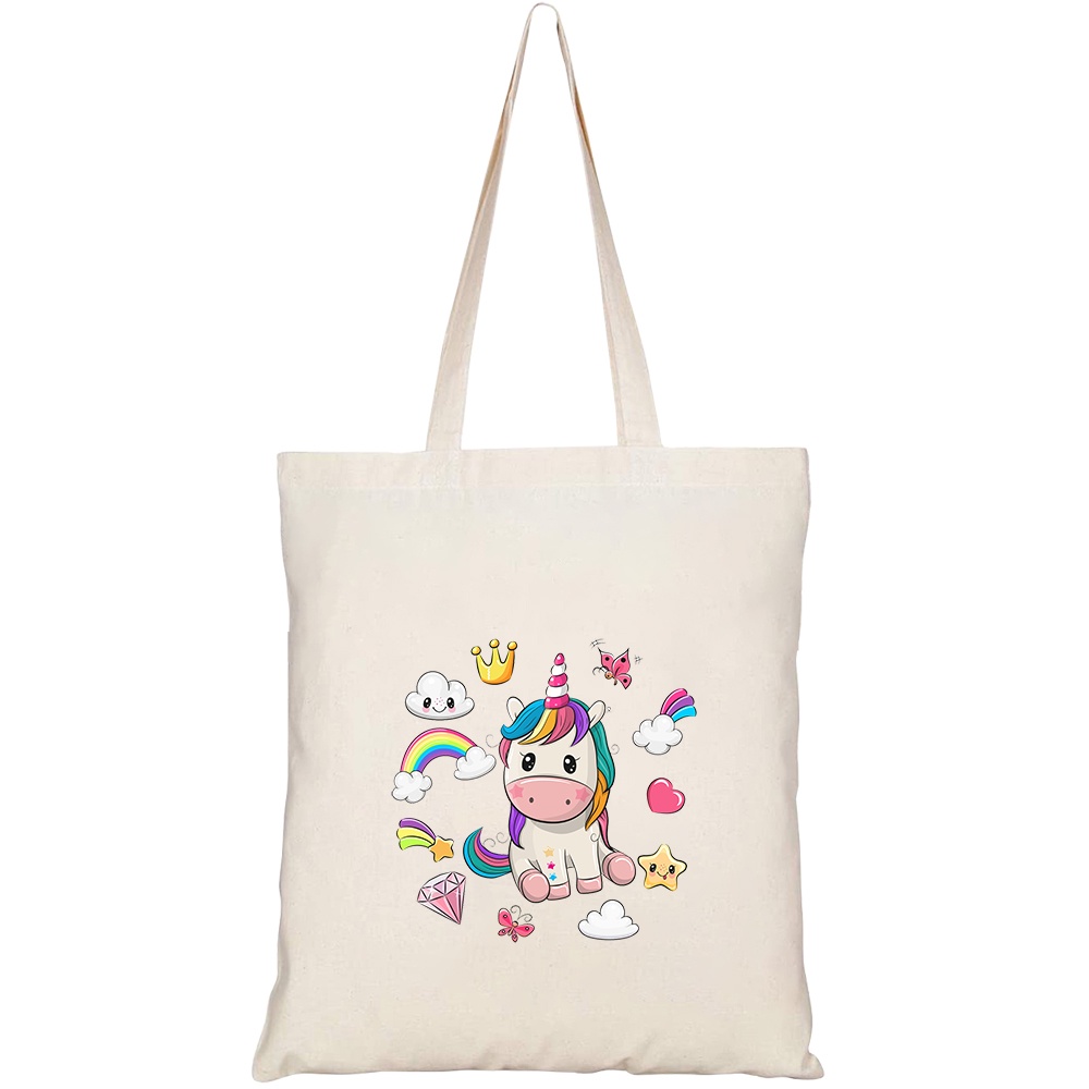 Túi vải tote canvas HTFashion in hình cute cartoon unicorn set design HT505