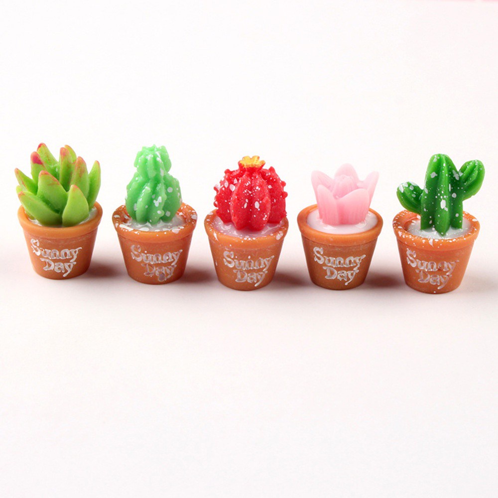 JANE Mini  Succulent Potted Figurines Home Decor Flower Miniature Cactus Bonsai Micro Landscape  Cute DIY Dollhouse Ornaments Crafts Fairy Garden Resin Plants