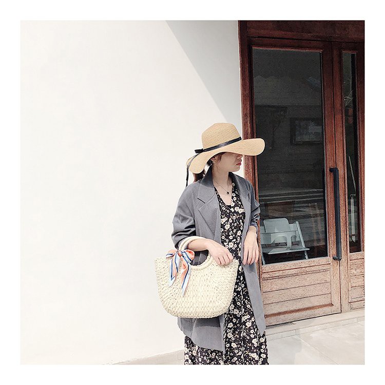 [NowShip - Giao Ngay] Túi Cói Boho Vintage Đeo Vai, Đeo Chéo Hình Tròn Dây Da Màu Nâu Be Trơn