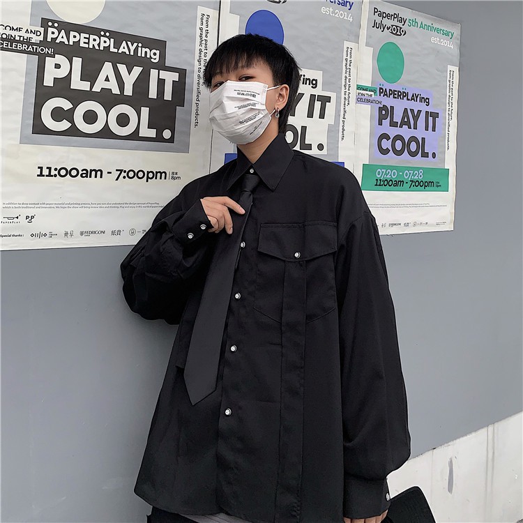Áo sơ mi tay dài 2 túi phong cách hip hop cho nam