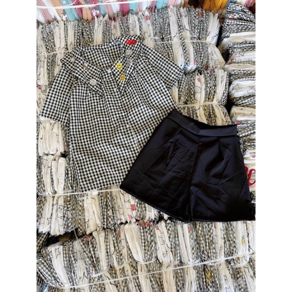 [Shop bigsize nữ 50kg-90kg] Set áo caro ticker + short - SD983