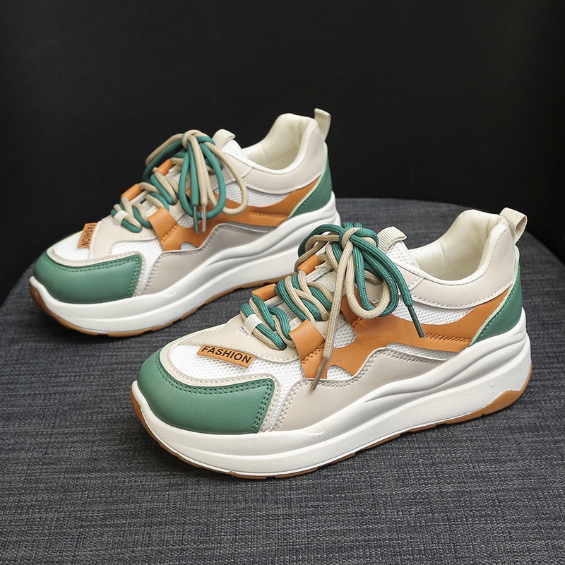 Giày Thể Thao Nữ Phối Lưới Thoáng Khí Cao 4cm, Đế Cao Su Mềm