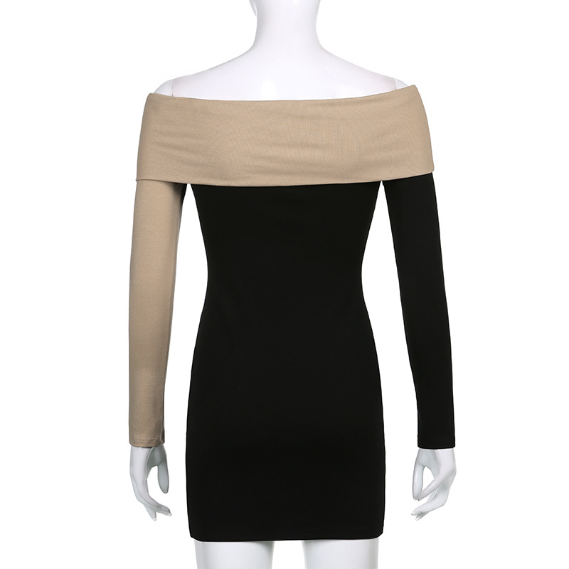 DUNEA Đầm Dài Tay Trễ Vai Phối Màu Xinh Xắn Dành Cho Nữ