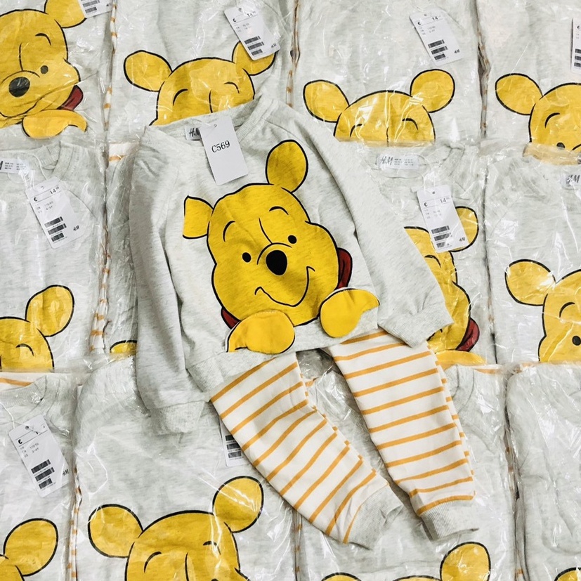 Bộ dài tay thu đông bé trai - Bộ nỉ da cá gấu Pooh Hm cho bé trai size 1-6t