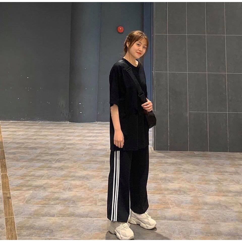 Quần ống rộng 3line Lylyshop Unisex, quần ống suông 3 sọc trắng thể dục phong cách unisex cạp chun có dây rút dễ mặc | BigBuy360 - bigbuy360.vn